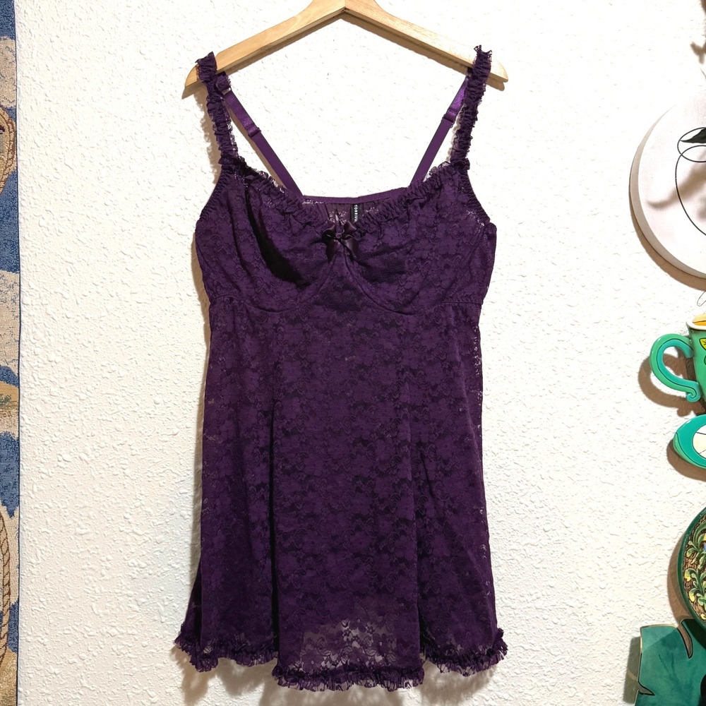 Torrid Curvy Purple Lace Ruffle Babydoll Chemise Lingerie 2 fairy boho Y2K whims